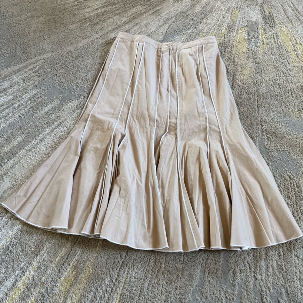 LG Lena Gabrielle Beige Fabric beige tan midi skirt pleated classy modest 10